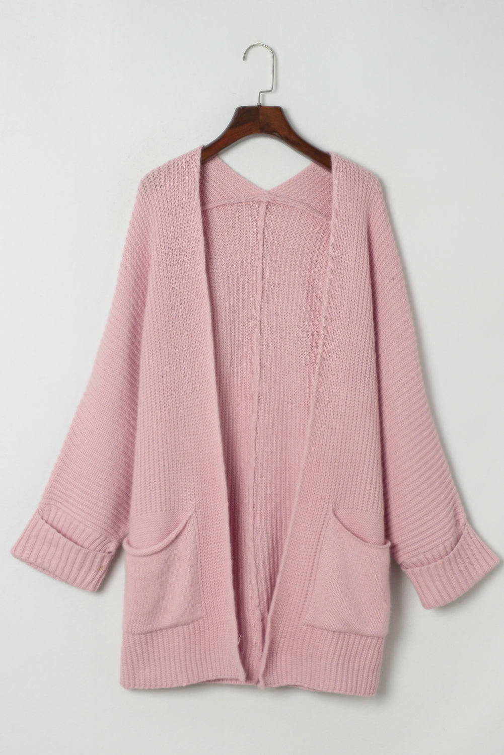 Oversized Fold Over Sleeve Open Front Cardigan | Pink