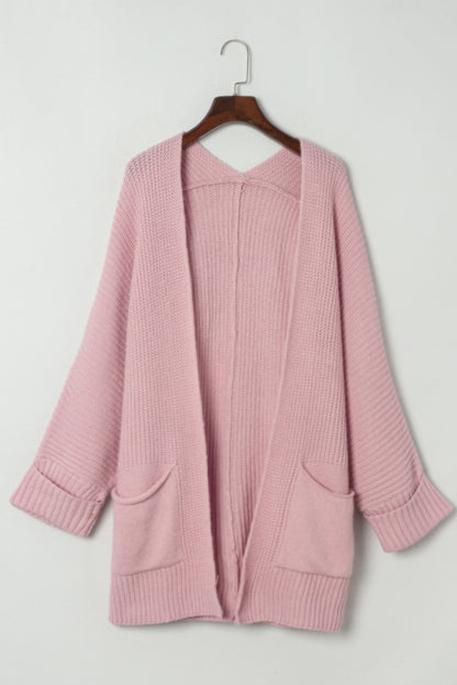 Oversized Fold Over Sleeve Open Front Cardigan | Pink