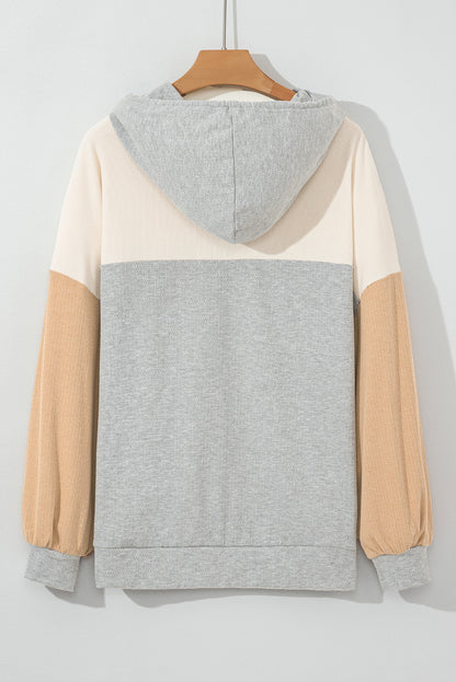 Plus Size Colourblock Drop Shoulder Ribbed Knit Hoodie | Multicolour