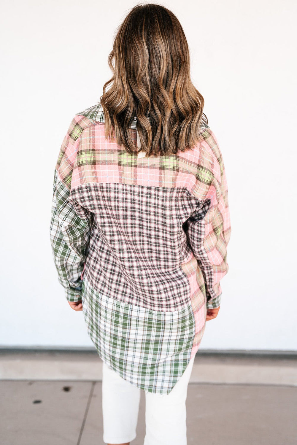 Plaid Patchwork High Low Oversized Shirt | Multicolour