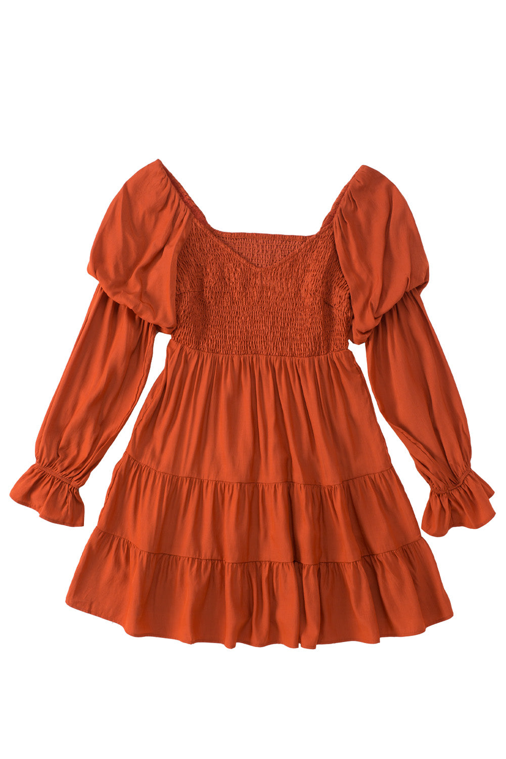 Boho Solid Shirred Ruffle Mini Dress | Brown