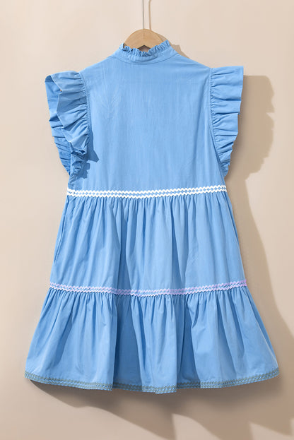 Ric Rac Colourblock Flutter Sleeve V Neck Tiered Dress | Beau Blue