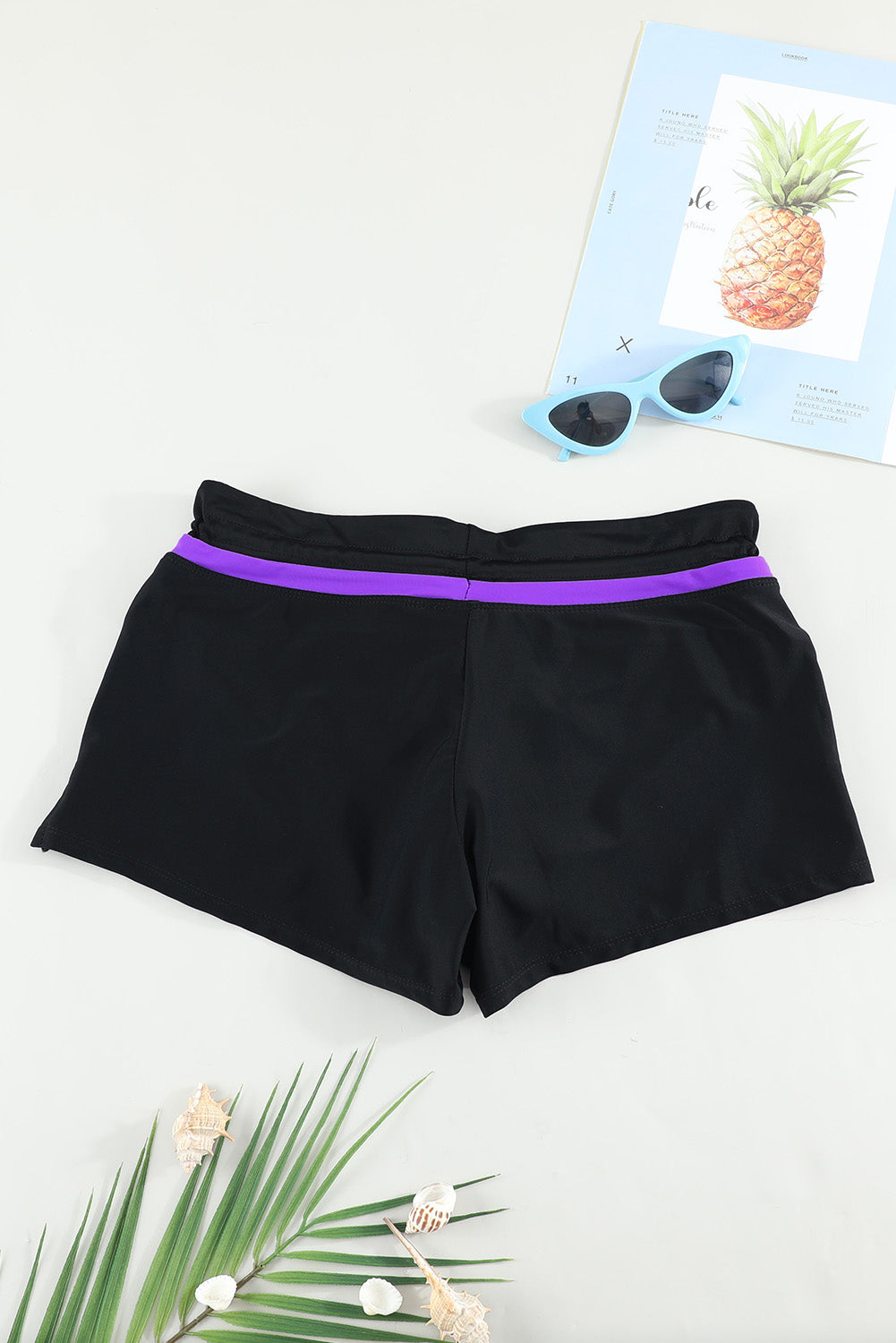 Violet Strap Trim Black Women Swim Boardshort | Black