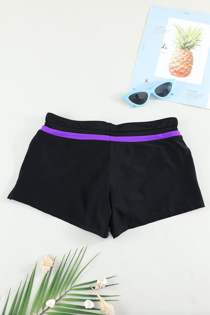 Violet Strap Trim Black Women Swim Boardshort | Black