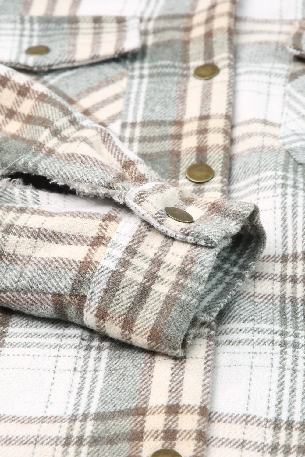 Plaid Pattern Sherpa Lined Hooded Shacket | Gray