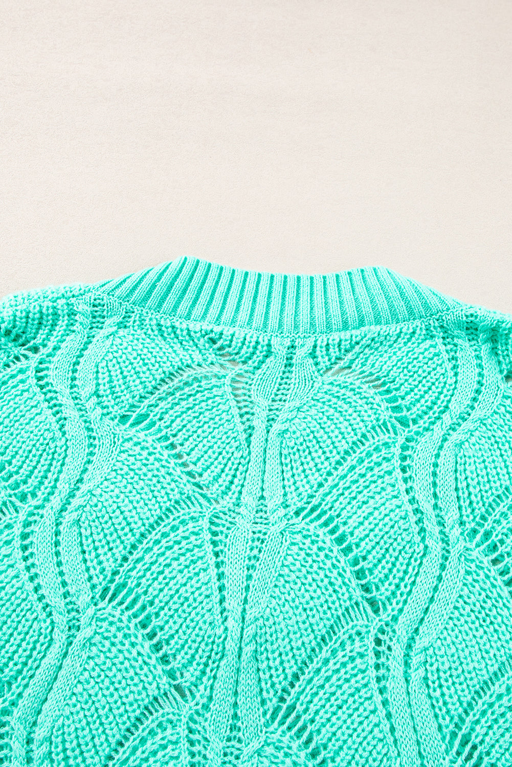 Hollow Out Knit V Neck Drop Shoulder Sweater | Mint Green