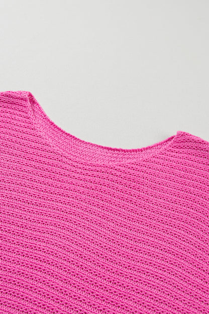 Solid Loose Knit Short Dolman Sleeve Sweater | Pink