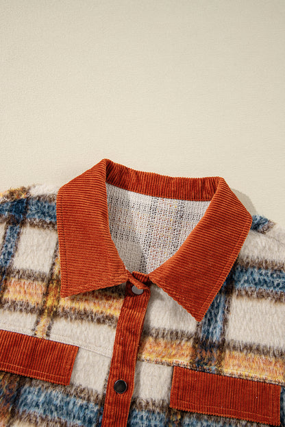 Plus Size Plaid Print Collared Buttoned Jacket | Brown Stripe