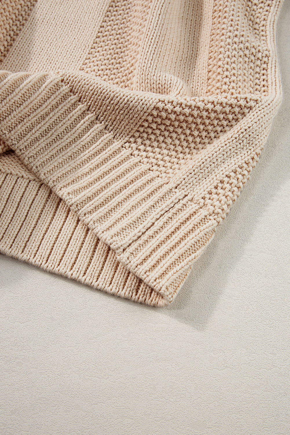 Solid Colour Cable Knit Ribbed Loose Sweater | Pale Khaki