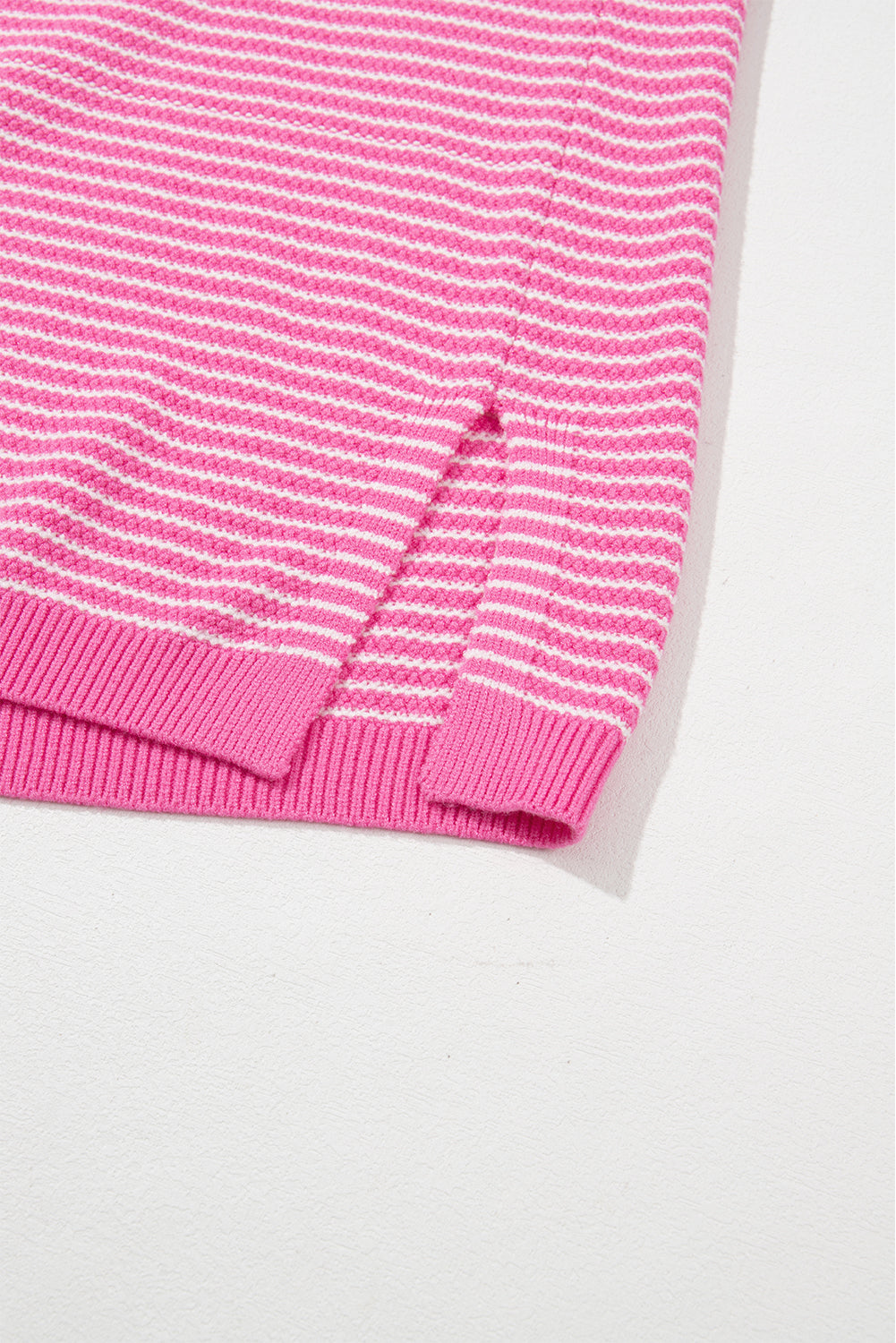 Striped Scallop V Neck Loose Sweater With Slits | Pink