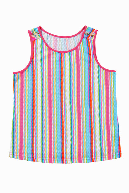 Rainbow Eyelet Knit Button Decor Tank Top | Rose Stripe