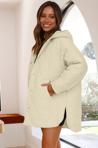 Quilted Snap Button Hooded Coat | Beige