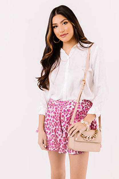 Leopard Print Flutter Casual Shorts | Rose