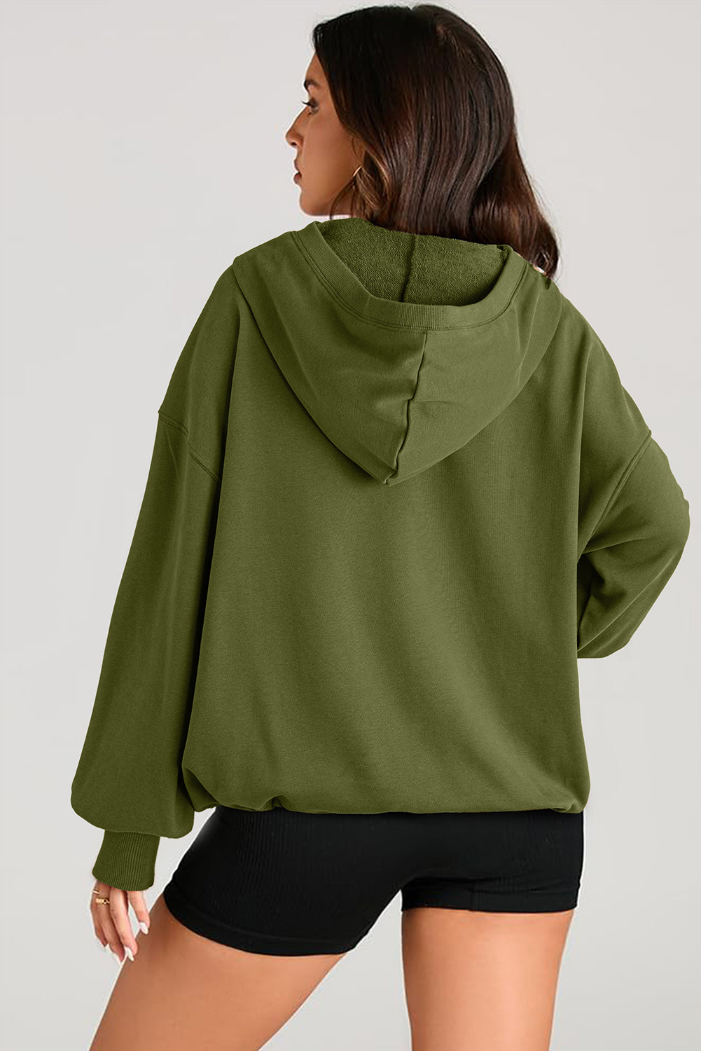 Solid Kangaroo Pocket Half Zipper Oversized Hoodie | Moss Green