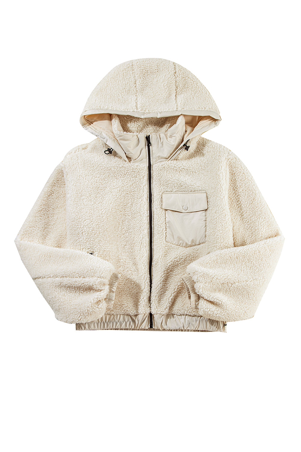 Zip-Up Pocketed Hooded Sherpa Jacket | Jet Stream