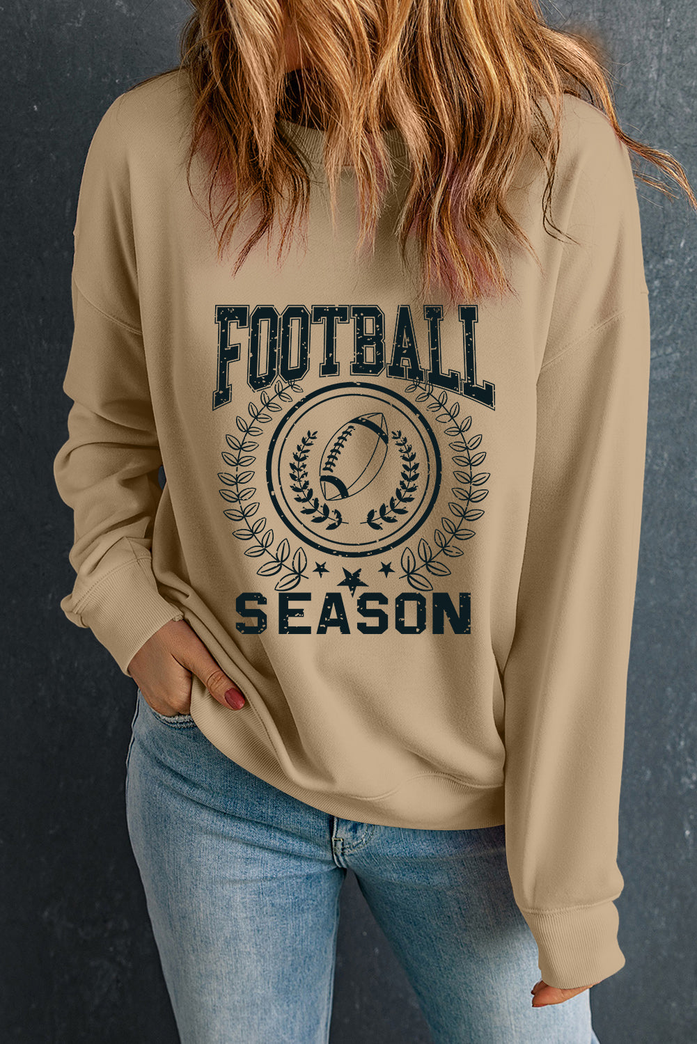 Rugby Football Season Graphic Game Day Sweatshirt | Khaki