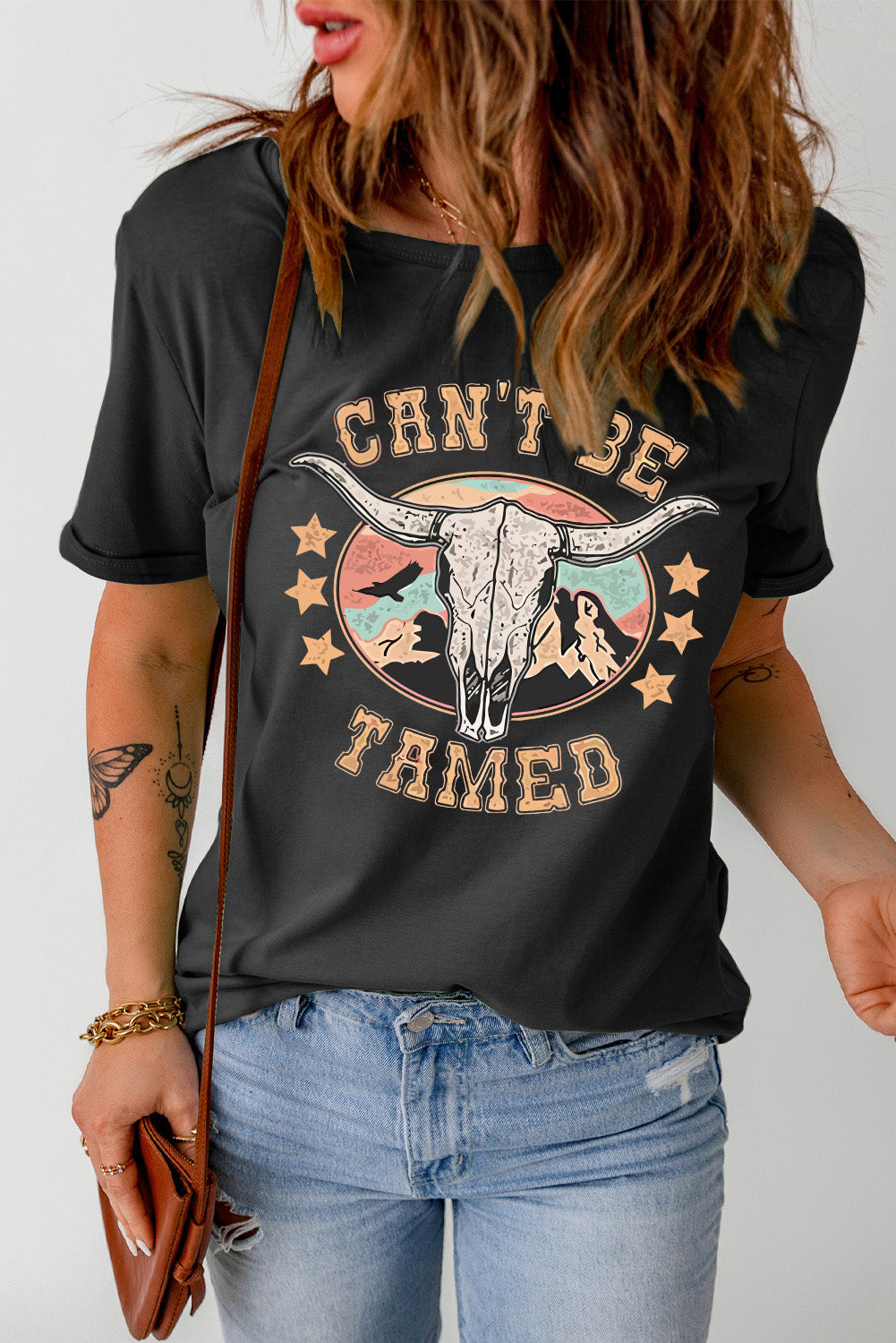 Western Can'T Be Tamed Longhorn Graphic T Shirt | Black