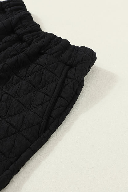 Solid Quilted Pullover And Pants Outfit | Black