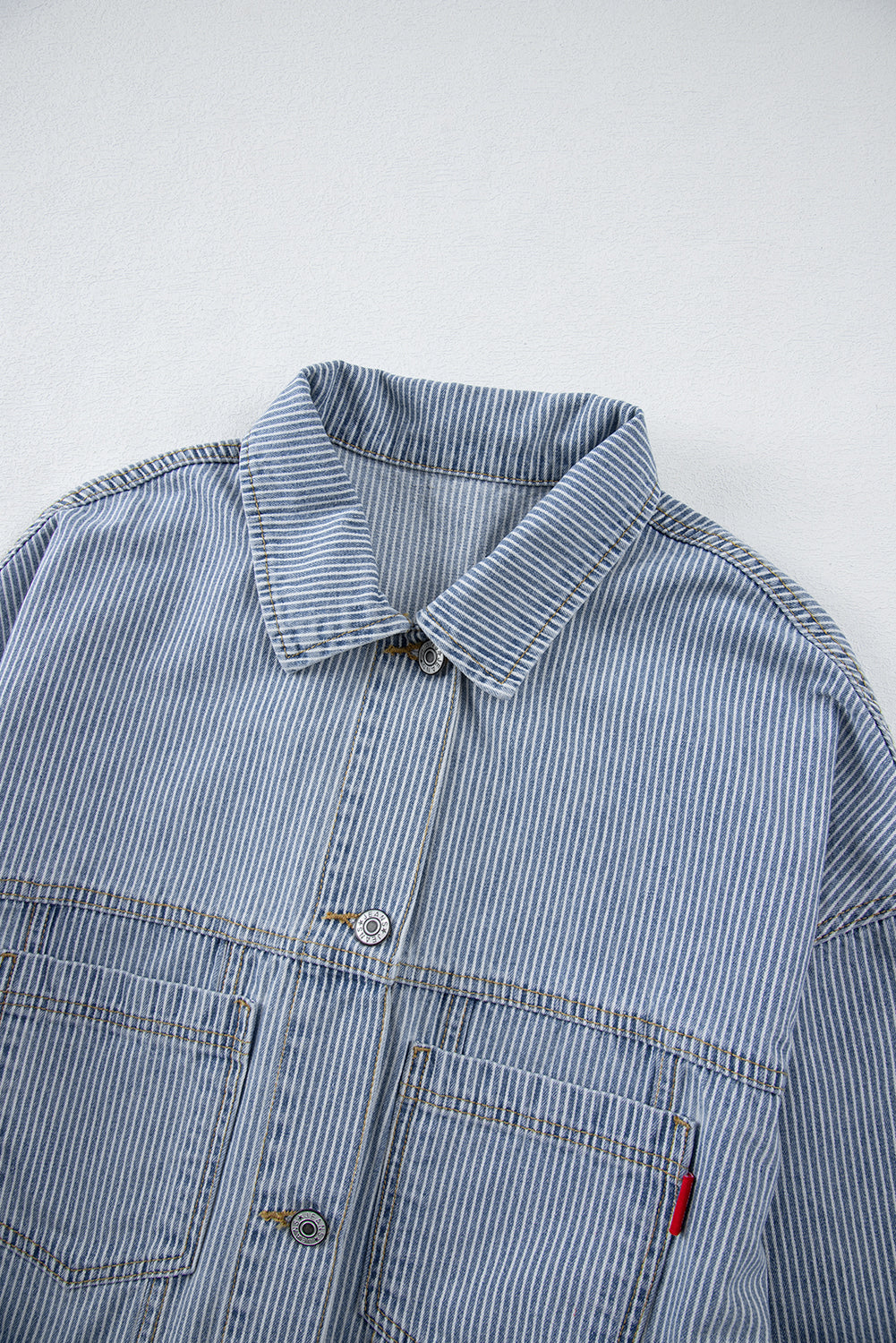 Washed Oversize Pocketed Denim Jacket | Sky Blue Stripe