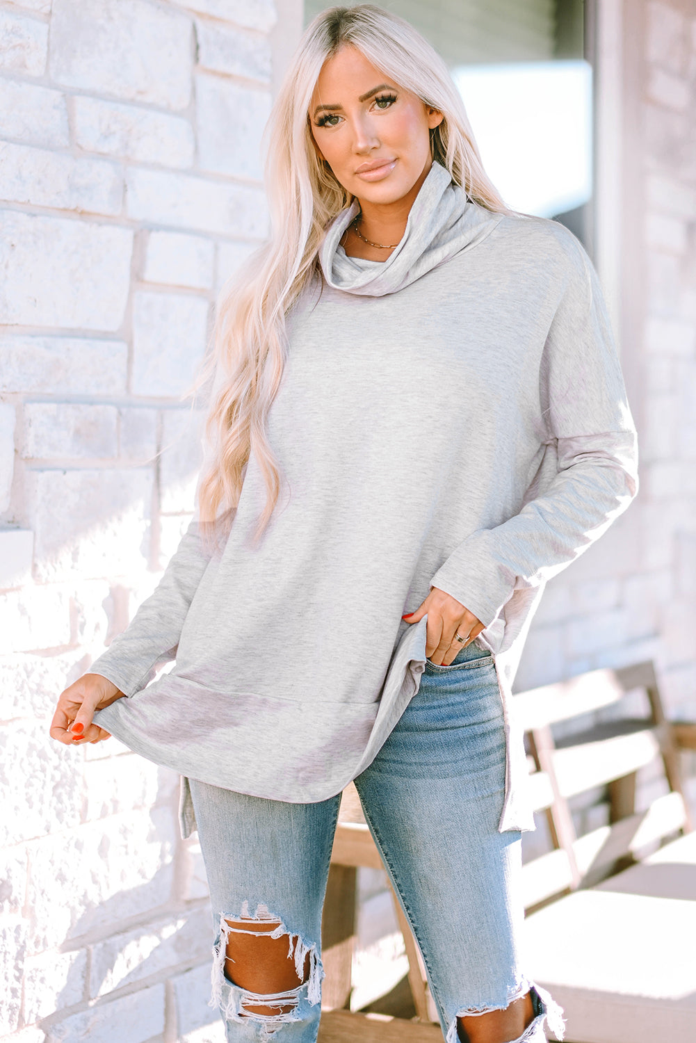 Cowl Neck Shift Tunic Top | Gray