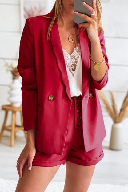 Wavy Collar Single Button Blazer | Rose