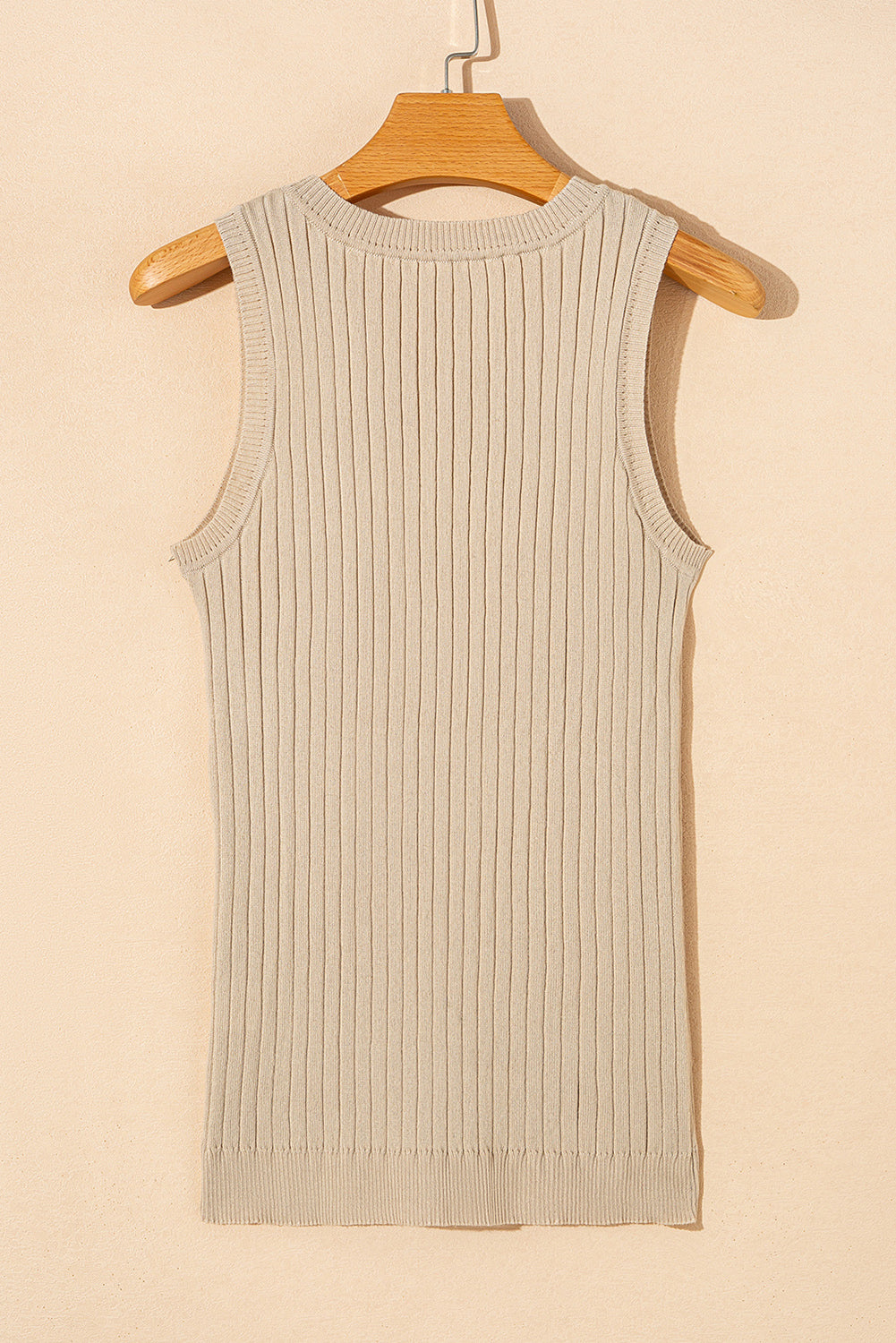 Ribbed Knit Crew Neck Tank Top | Apricot