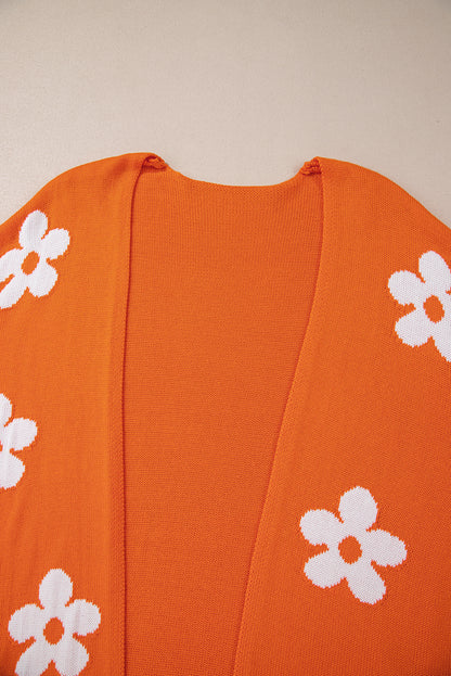 Flower Pattern Drop Shoulder Plus Size Cardigan | Orange