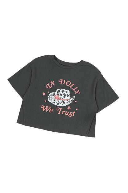 We Trust In Dolly Western Fashion Graphic Tee | Gray