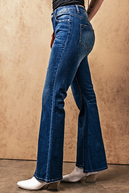 Medium Wash High Rise Flare Jeans | Sky Blue