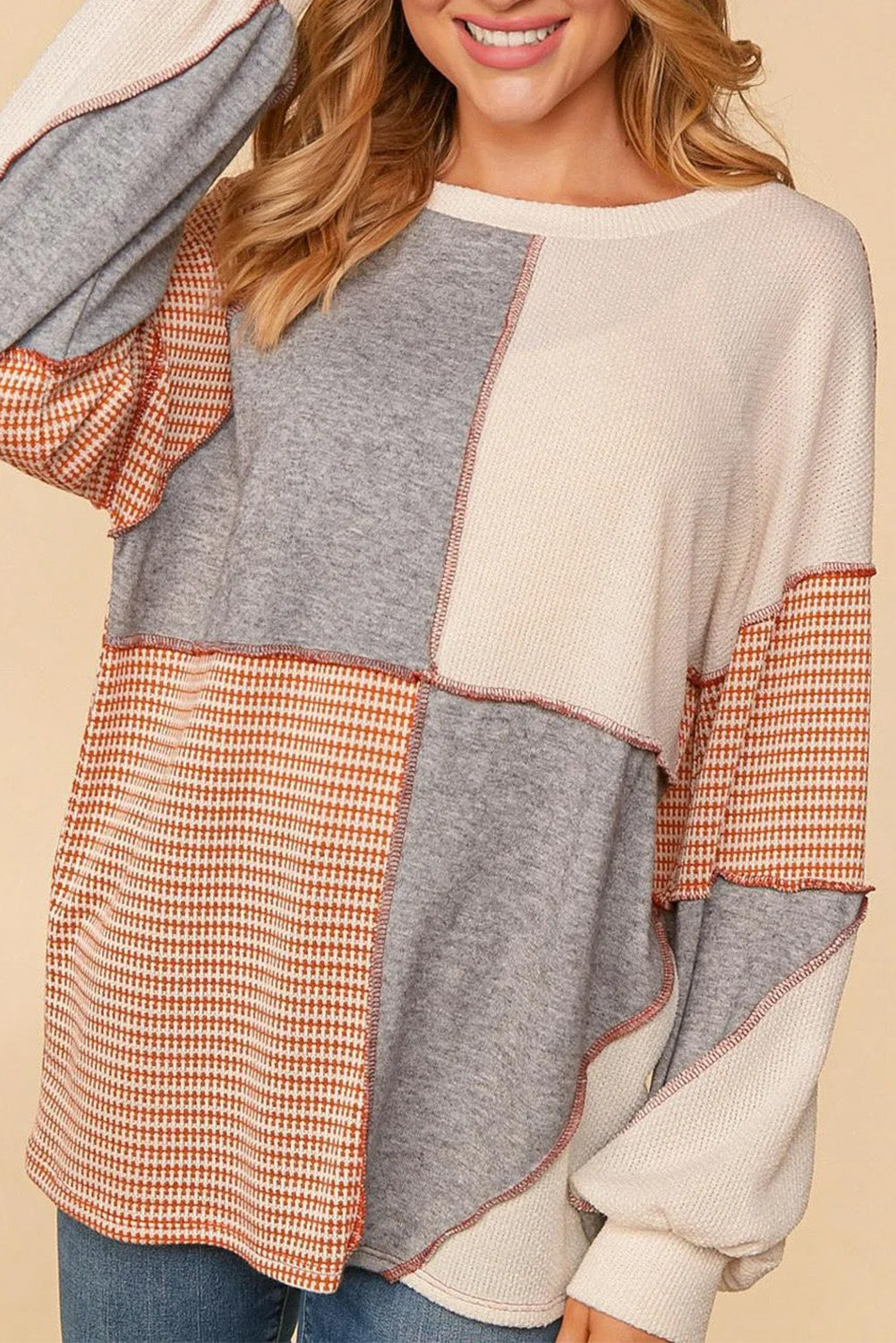 Exposed Seam Colourblock Oversized Knit Top | Multicolour