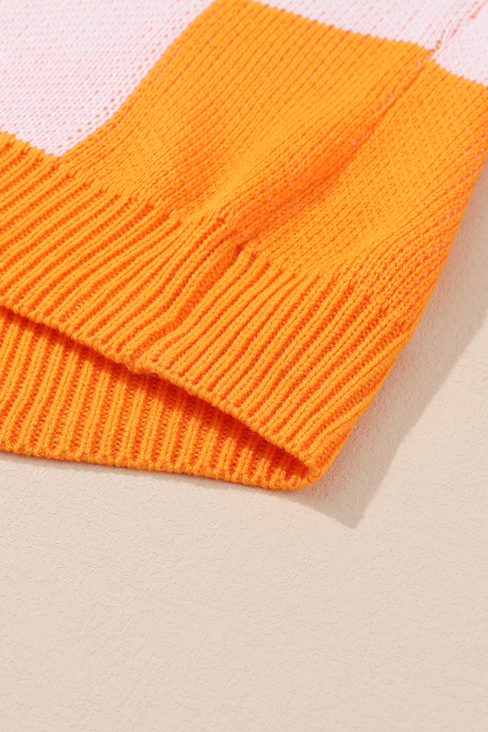 Orange Checkered Bishop Sleeve Sweater | Grapefruit Orange