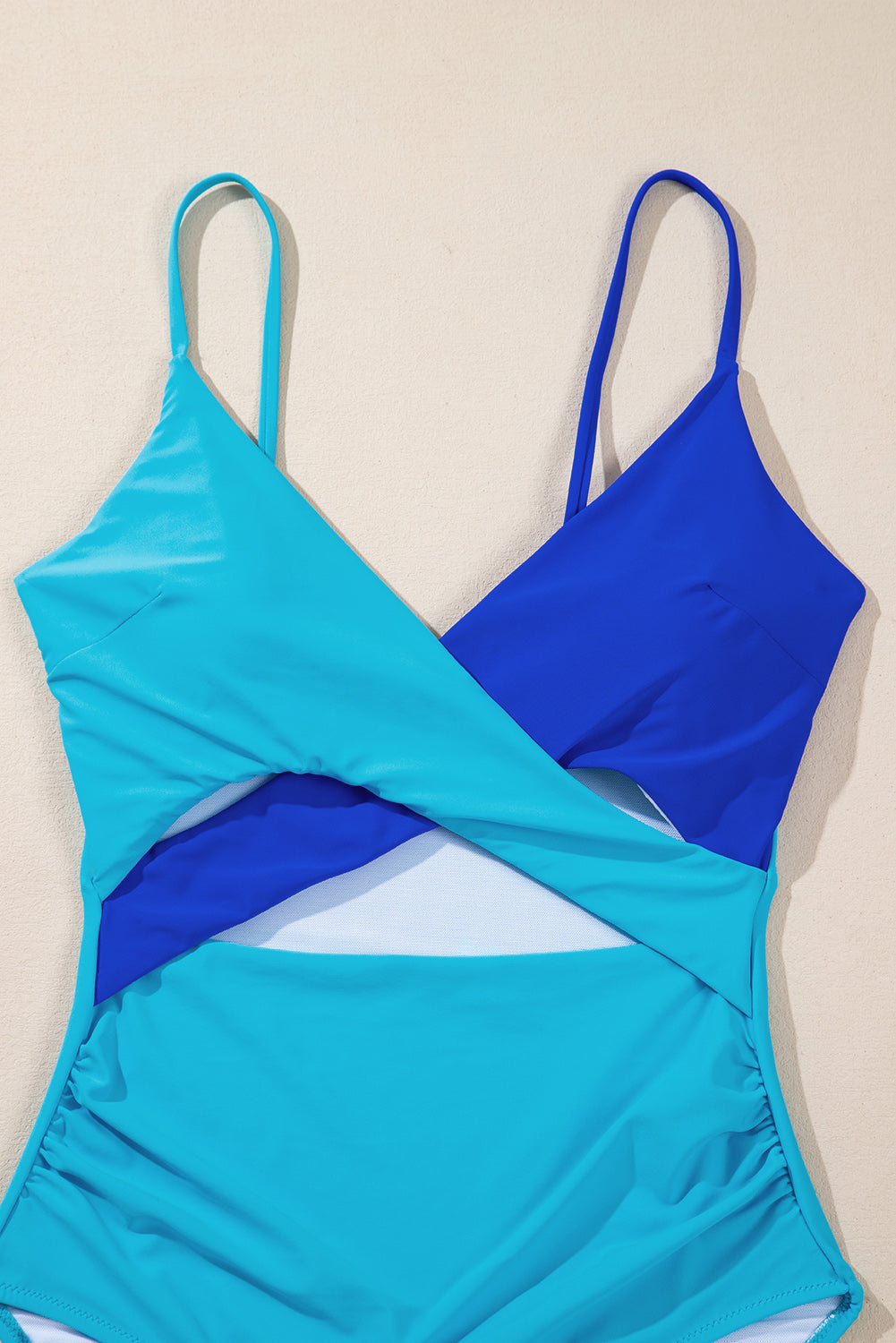 Crossover Colourblock Cutout One Piece Swimsuit | Light Blue