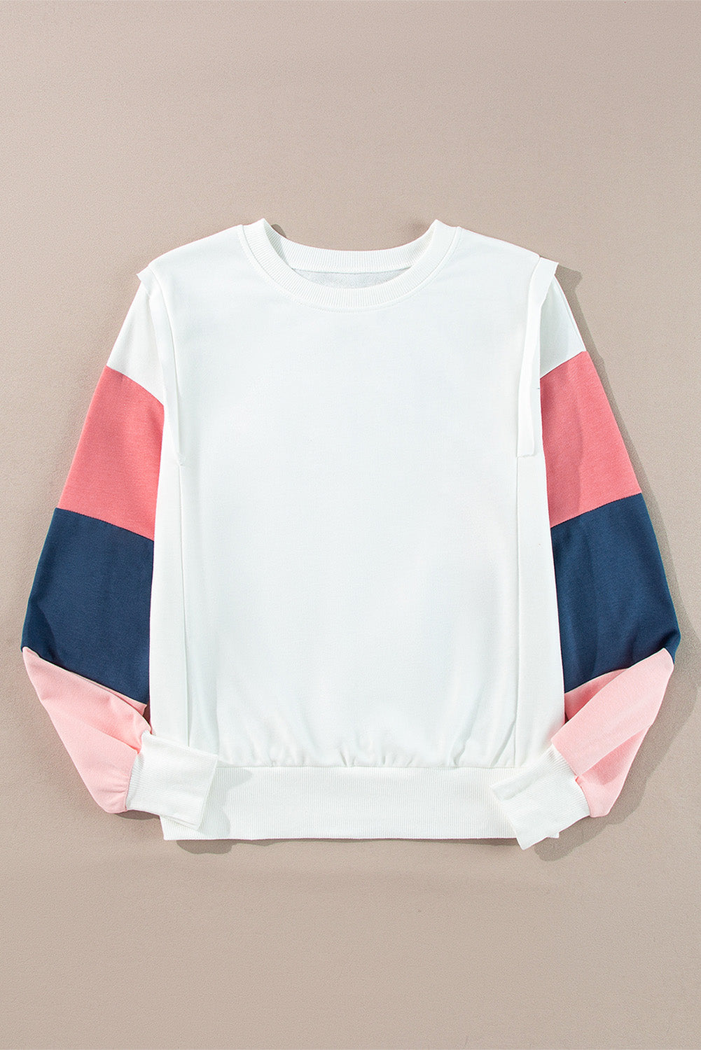 French Terry Colour Block Long Sleeve Top | White