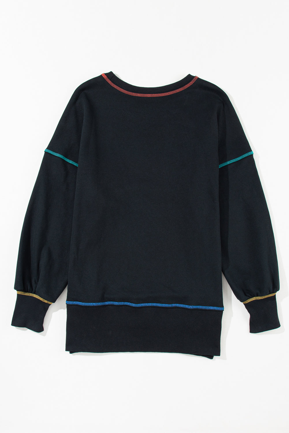 Contrast Stitching Split Baggy Sweatshirt | Black