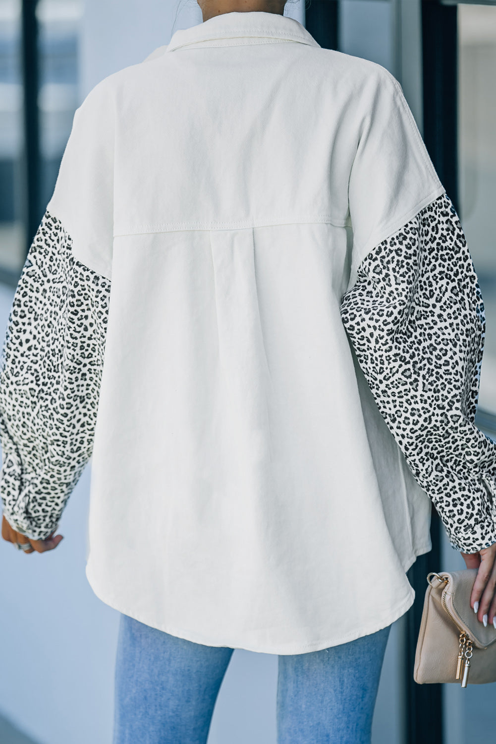 Contrast Leopard Denim Jacket | White