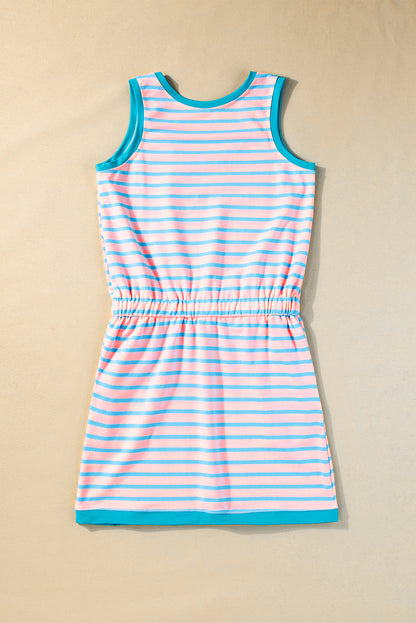 Contrast Trim Pocketed Casual Tank Dress | Pink Stripe