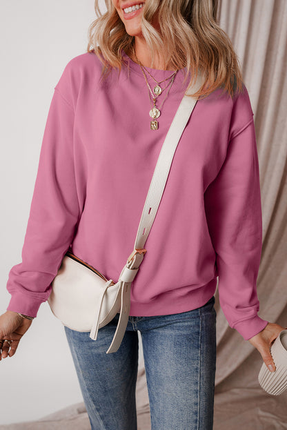 Solid Fleece Lined Drop Shoulder Terry Sweatshirt | Meadow Mauve