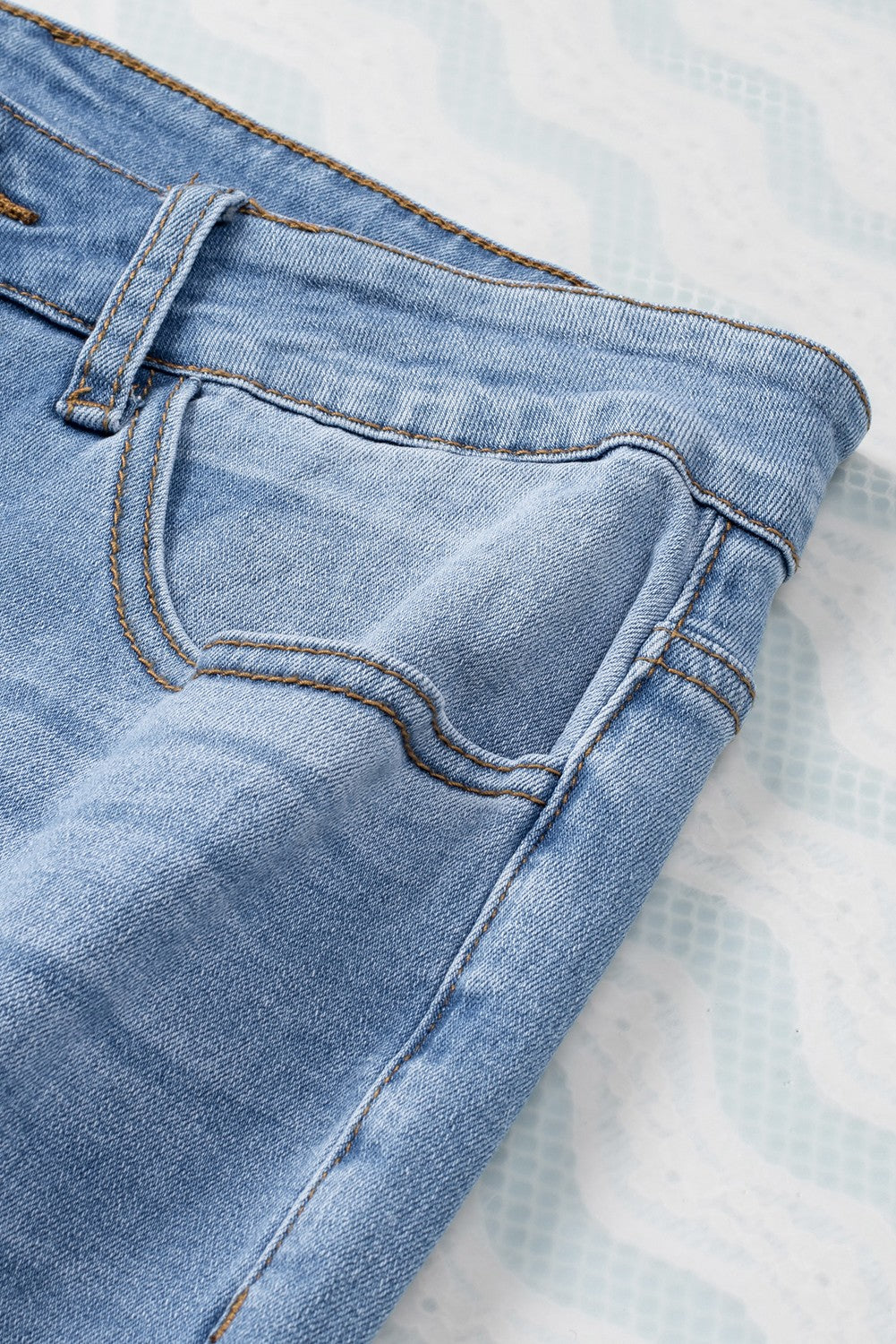 Buttoned Pockets Distressed Jeans | Sky Blue