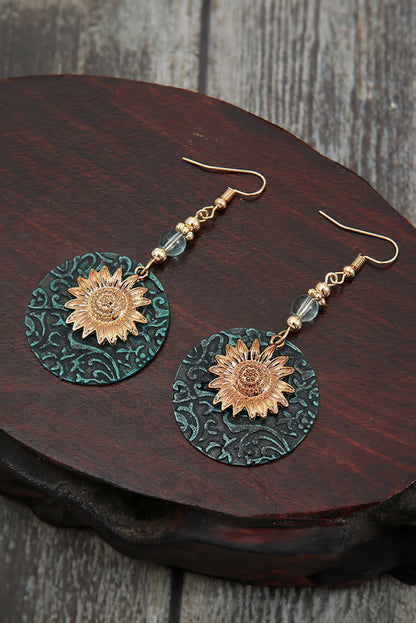 Retro Sunflower Disc Alloy Dangle Earrings | Real Teal