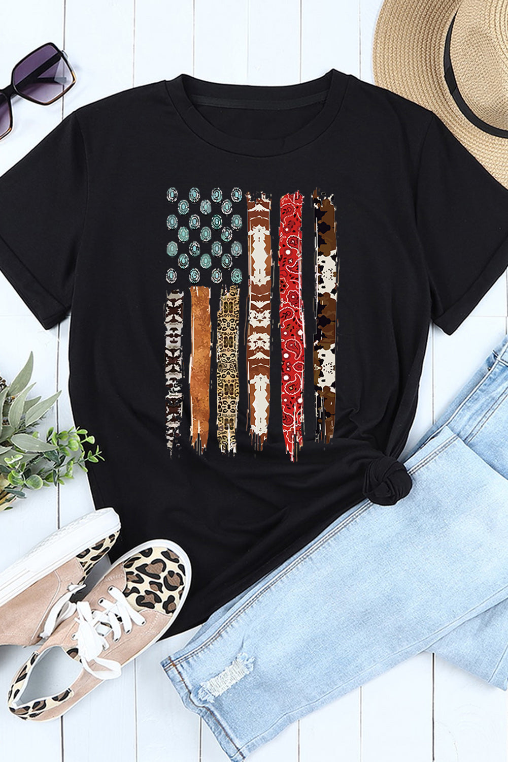 Western American Flag Graphic Tee | Black