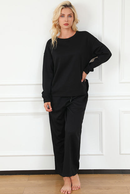 Ultra Loose Textured 2 Piece Slouchy Outfit | Black