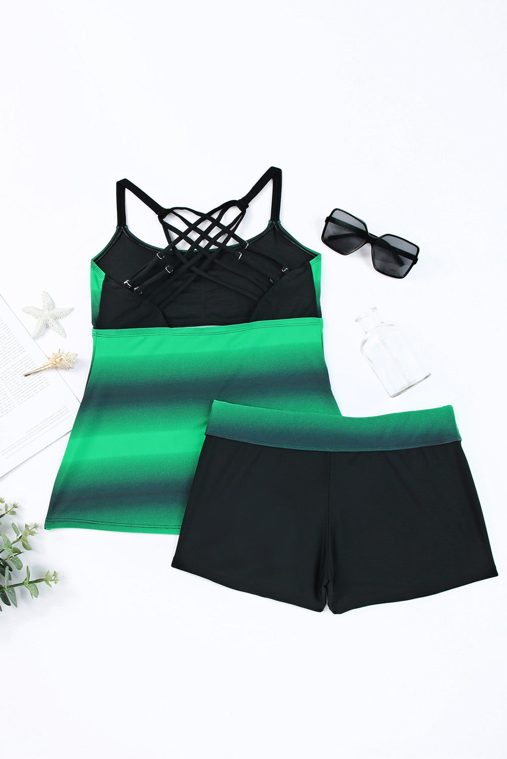 Strappy Hollow-Out Back Tankini | Green