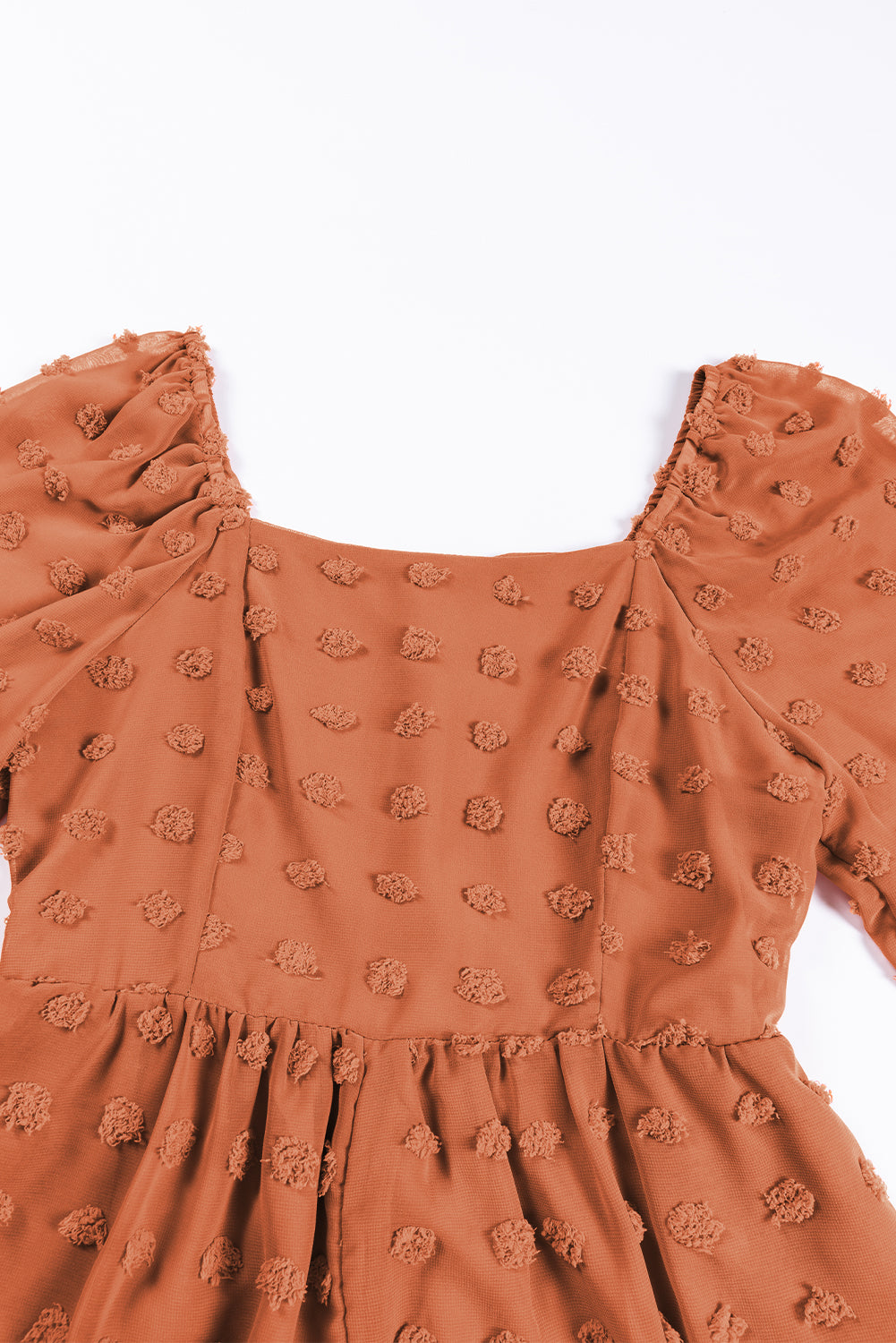 Swiss Dot Flounced Bubble Sleeve Square Neck Romper | Grapefruit Orange