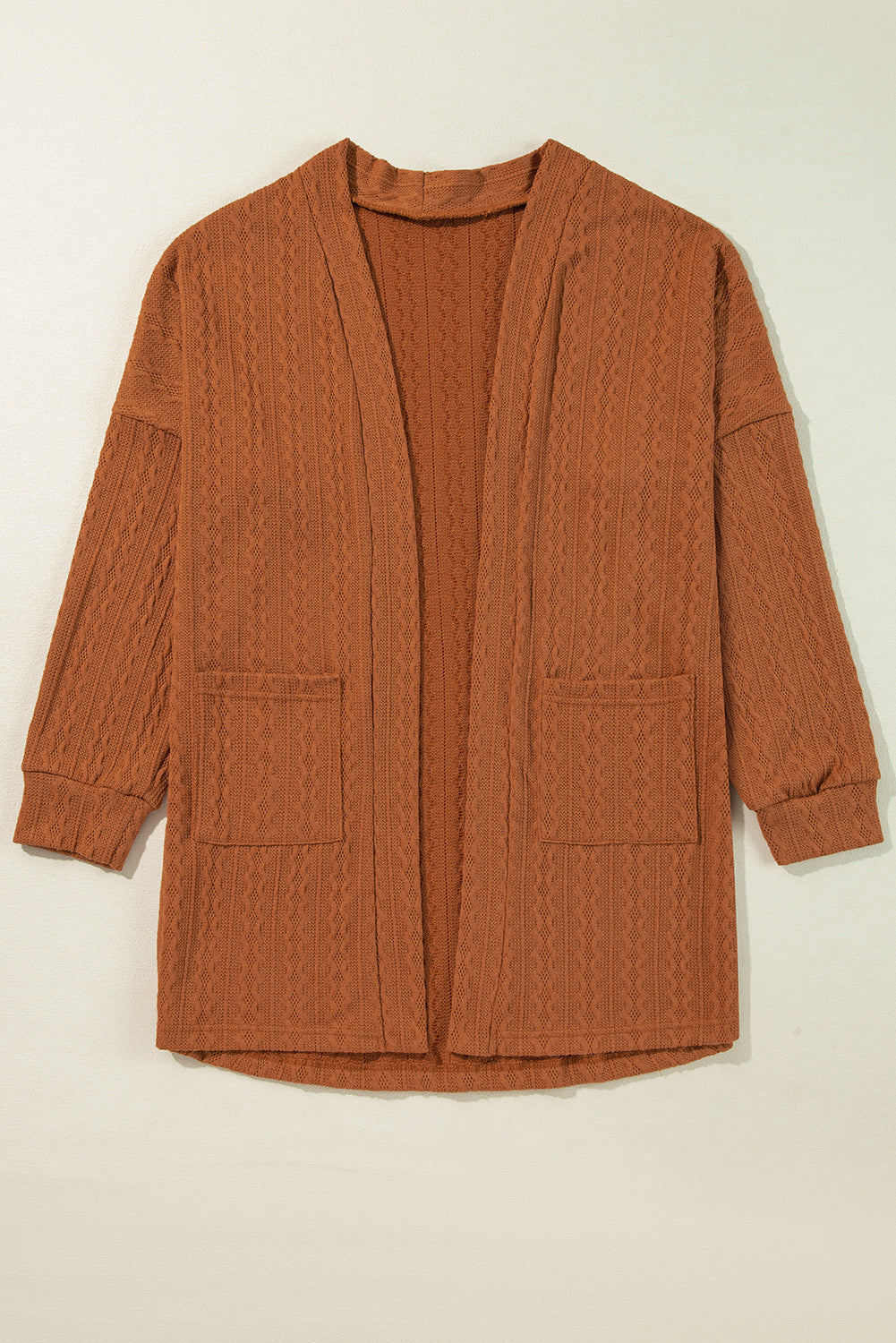 Textured Knit Side Pockets Open Front Cardigan | Chestnut