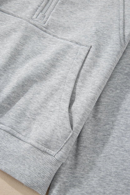 Quarter Zip Stand Neck Kangaroo Pocket Sweatshirt | Light Grey