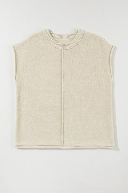 Solid Colour Cap Sleeve Knitted Sweater | Oatmeal