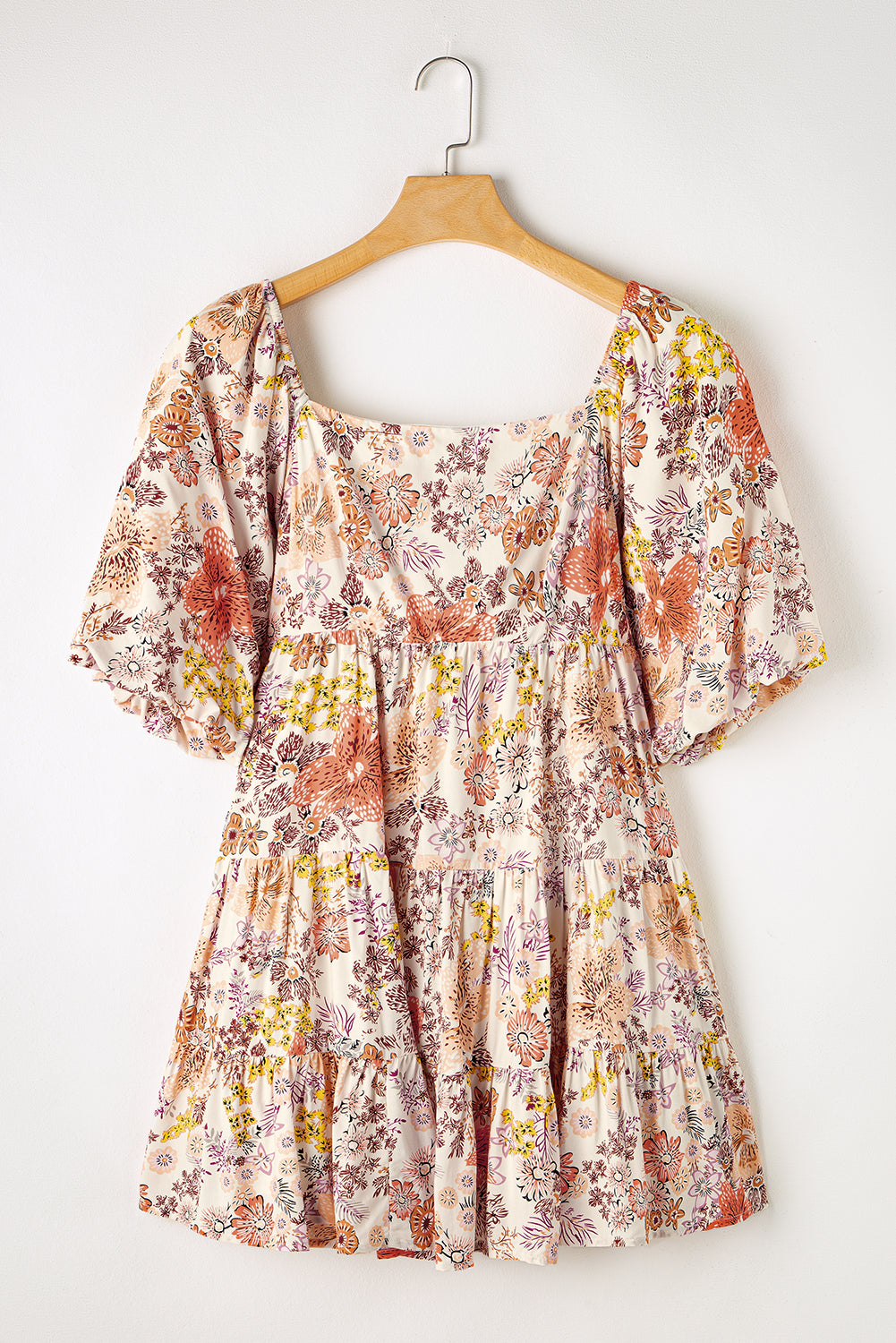 Floral Short Sleeve Square Neck Mini Dress | Khaki