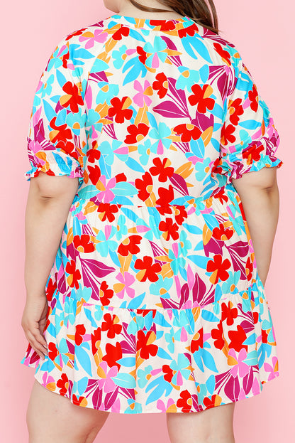 Floral Tiered V Neck Plus Dress | Multicolour