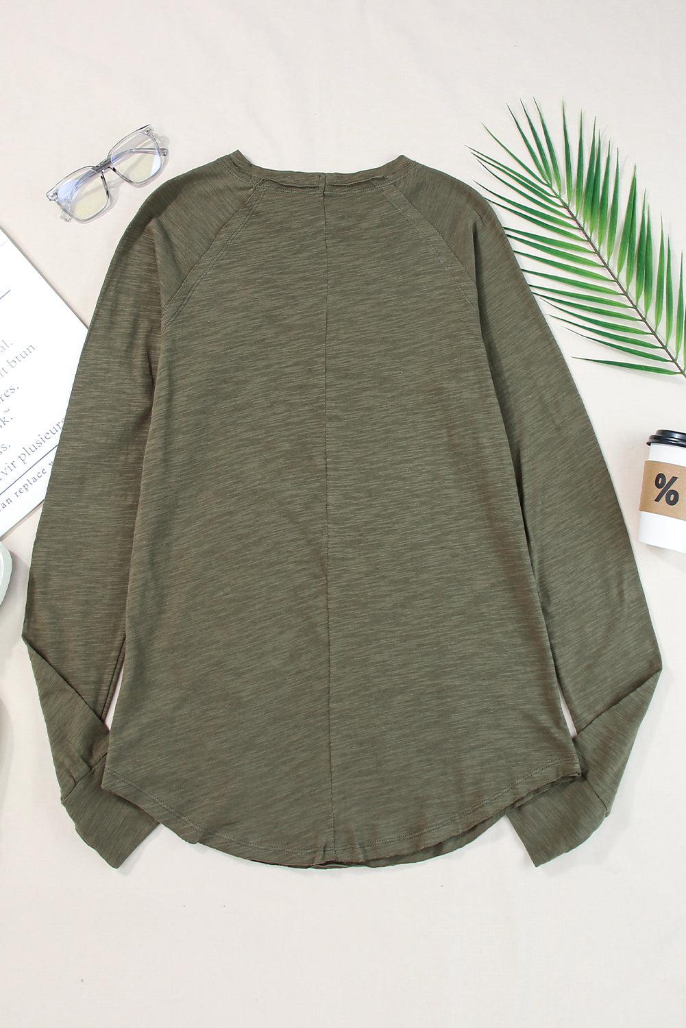 Solid Crew Neck Long Sleeve Top | Green