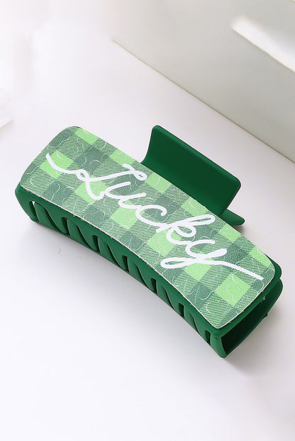 St. Patricks Plaid Lucky Pattern Claw Clip | Dark Green